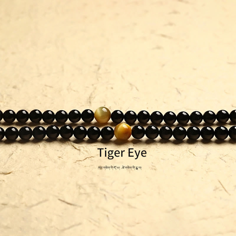 Nimara Ritual Tibetan 108 Mala Beads Black Onyx Three-eyed Dzi Beads Protection Bracelet