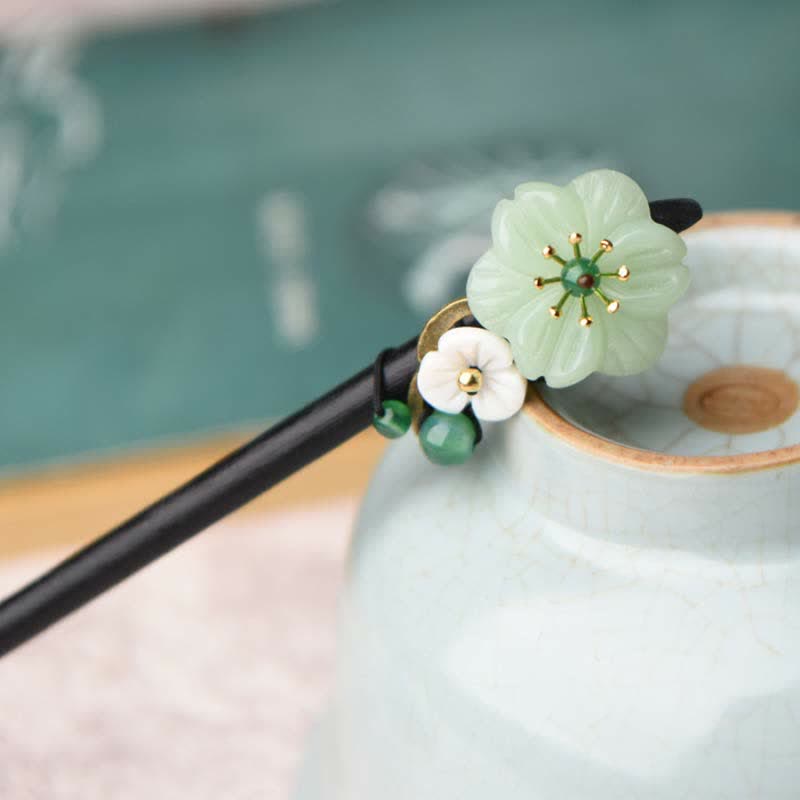 Nimara Ritual Green Aventurine Flower Agate Positivity Hairpin Decoration