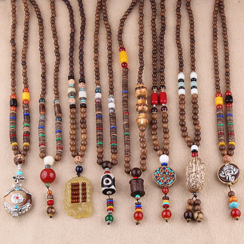 Nimara Ritual Tibetan Wenge Wood Bodhi Seed Agate Elephant Protection Necklace Pendant