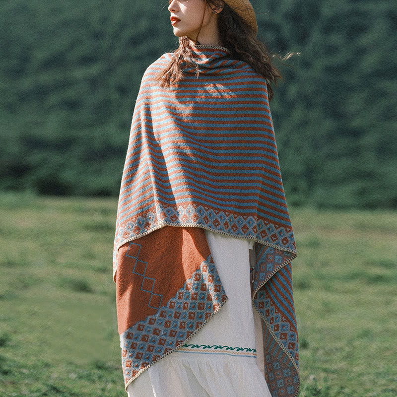 Nimara Ritual Tibetan Shawl Striped Diamond Pattern Winter Warm Soft Scarf