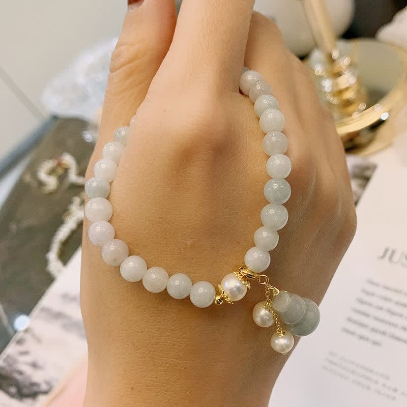 Nimara Ritual Natural Jade Pearl Gourd Prosperity Luck Bracelet