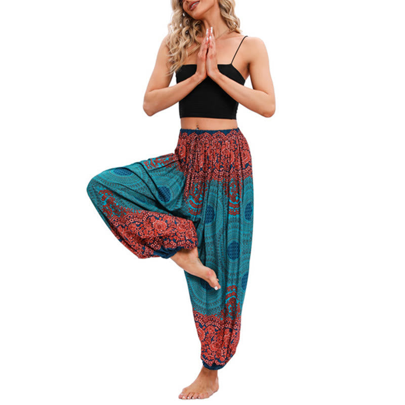 Nimara Ritual Loose Circle-shaped Flowers Pattern Harem Trousers Women's Yoga Pants