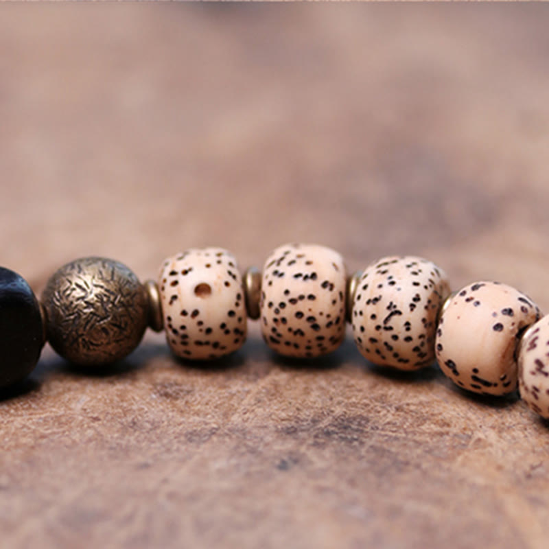 Nimara Ritual Tibetan Bodhi Seed Black Obsidian Ebony Wood Copper Peace Bracelet