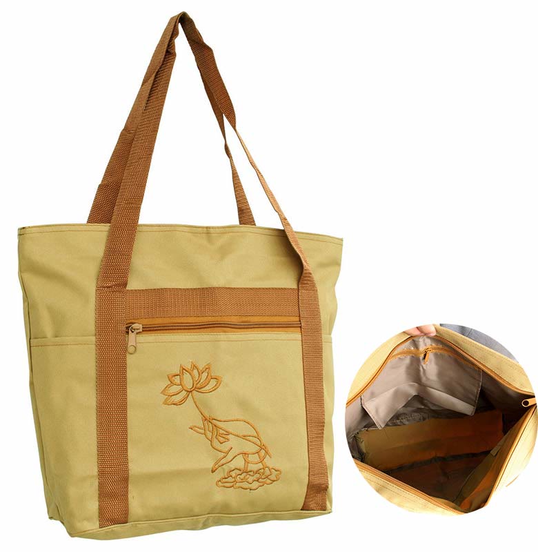 Nimara Ritual Spiritual Mind Practice Lotus Embroidery Pattern Canvas Shoulder Bag Tote Bag