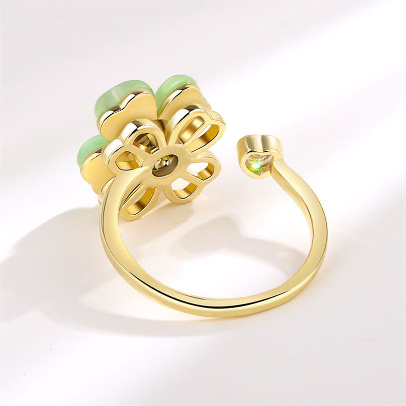 Nimara Ritual Cat's Eye Four Leaf Clover Zircon Love Rotatable Ring
