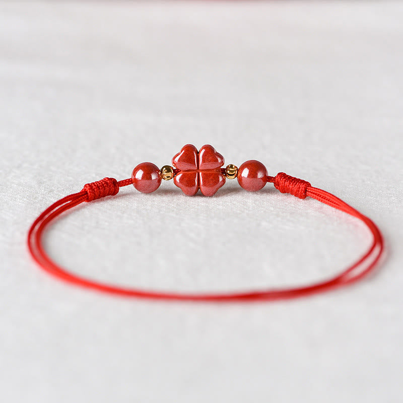 Nimara Ritual Four Leaf Clover Cinnabar Blessing Calm String Bracelet Anklet