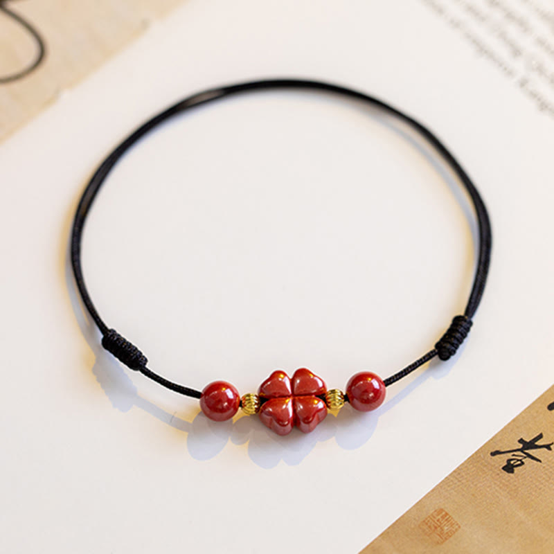 Nimara Ritual Four Leaf Clover Cinnabar Blessing Calm String Bracelet Anklet