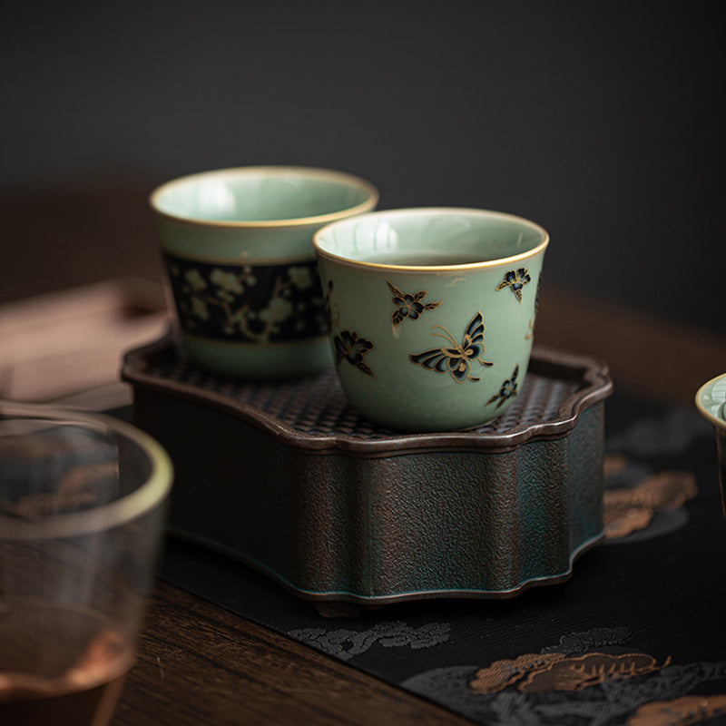 Nimara Ritual Butterfly Flower Lotus Koi Fish Plum Blossom Ceramic Teacup Kung Fu Tea Cup 100ml