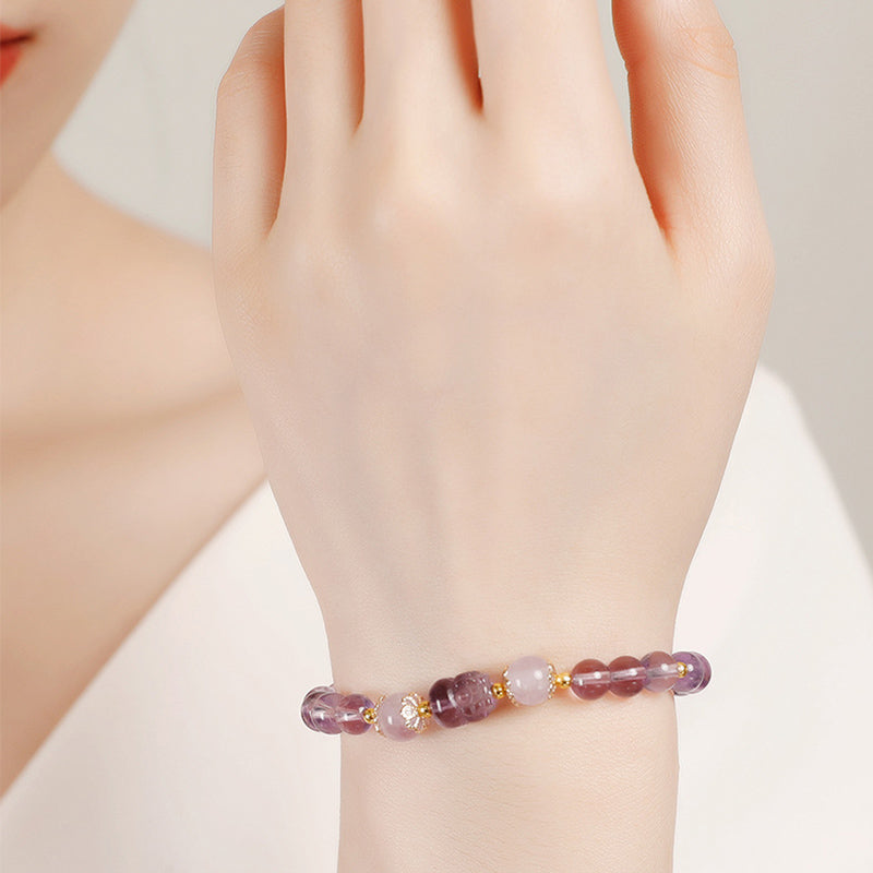 Nimara Ritual Aquamarine Strawberry Quartz Amethyst Moonstone PiXiu Healing Bracelet