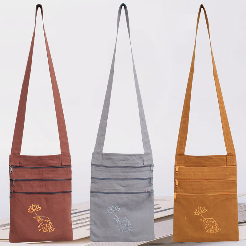 Nimara Ritual Spiritual Mind Practice Lotus Embroidered Cotton Shoulder Bag Crossbody Bag