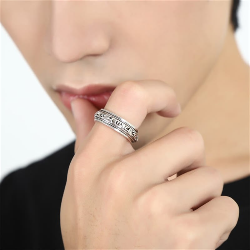 Nimara Ritual Tibetan Om Mani Padme Hum PiXiu Engraved Wealth Luck Rotatable Ring
