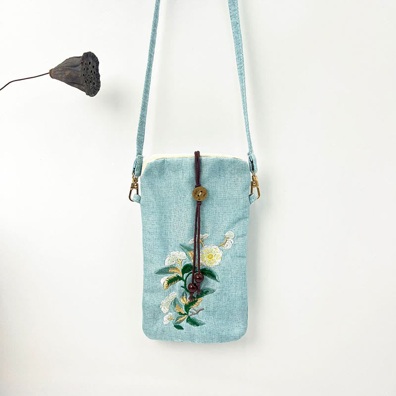 Nimara Ritual Small Embroidered Flowers Crossbody Bag Shoulder Bag Cellphone Bag 11*20cm