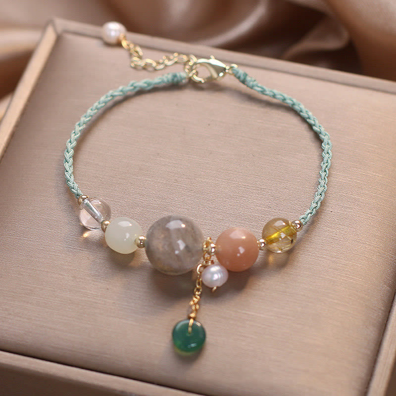 Nimara Ritual Moonstone Sunstone Beads Peace Buckle Charm Healing Bracelet