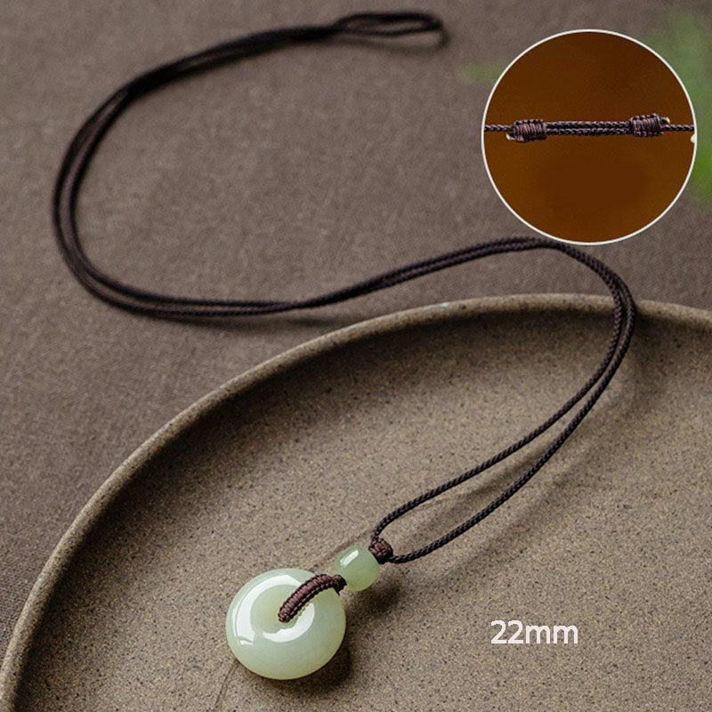Nimara Ritual Natural Round Jade Peace Buckle Luck Prosperity Necklace Pendant
