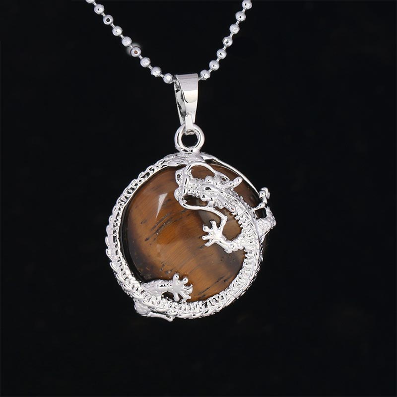 Nimara Ritual Chinese Dragon Natural Quartz Crystal Healing Energy Necklace Pendant