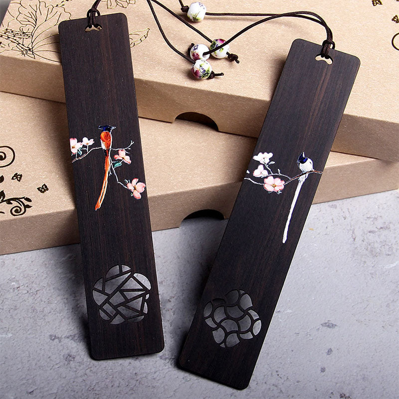 Nimara Ritual Oriole Bird Flower Ebony Wood Bookmarks With Gift Box