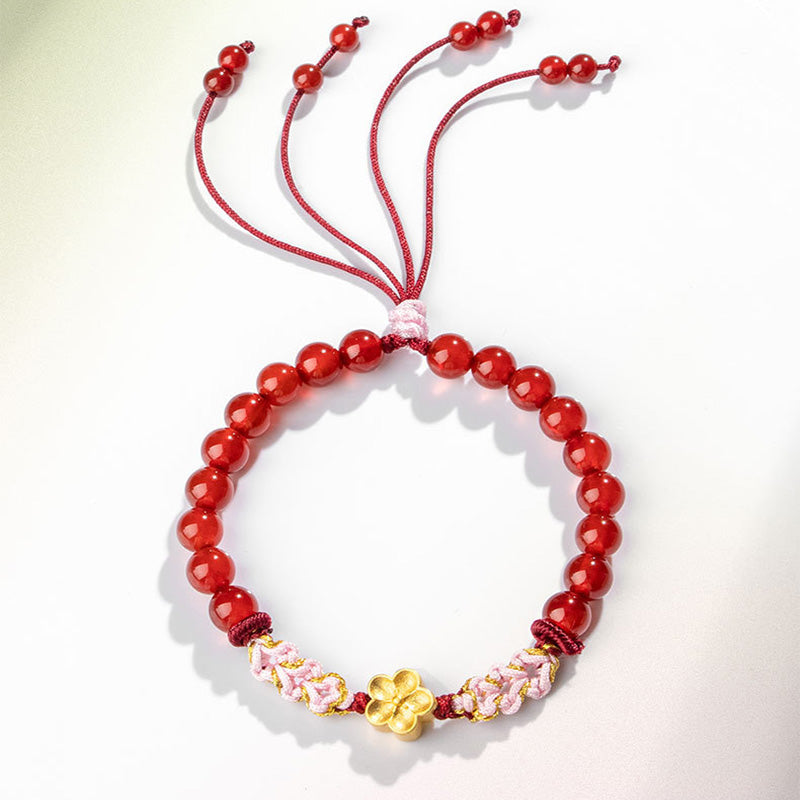 Nimara Ritual 999 Sterling Silver Natural Red Agate Pink Crystal Cherry blossom Bracelet