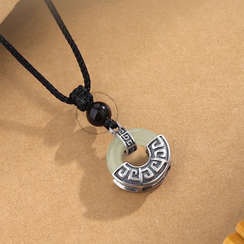 Nimara Ritual 925 Sterling Silver Natural Hetian Jade Peace Buckle Prosperity Necklace Pendant
