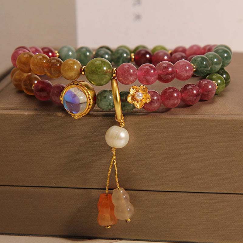 Nimara Ritual Multicolored Tourmaline Positive Double Wrap Gourd Charm Bracelet