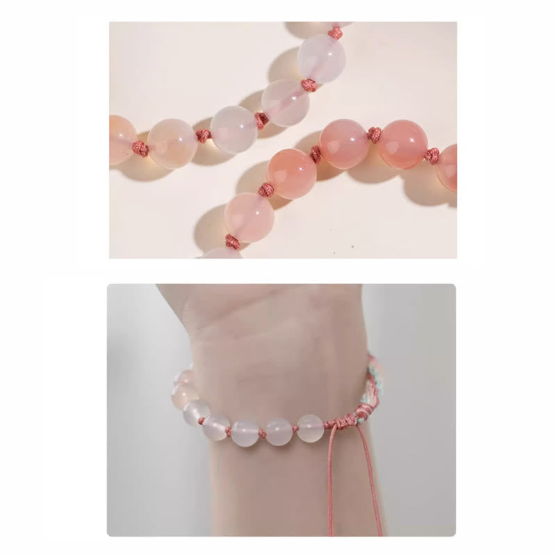 Nimara Ritual Natural Gradient Agate Reincarnation Knot Peach Blossom Wealth Luck Handmade String Bracelet