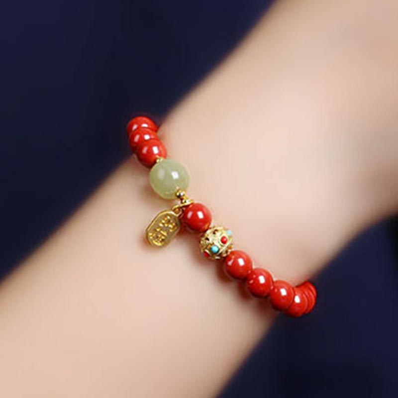 Nimara Ritual Cinnabar Green Aventurine Fortune Protection Charm Bracelet