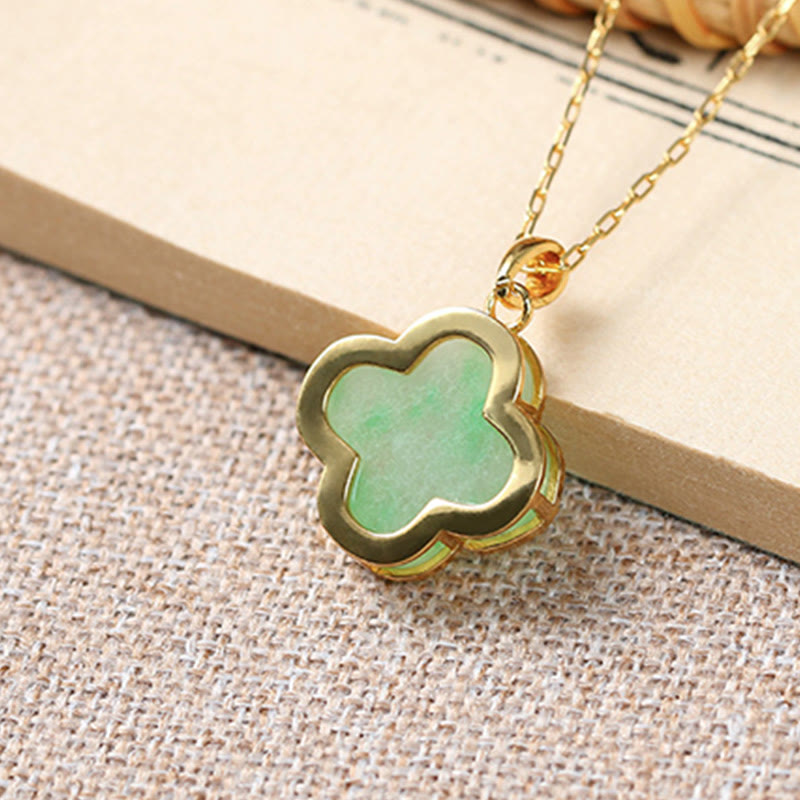Bring Good Fortune Four Leaf Clover Jade Prosperity Necklace