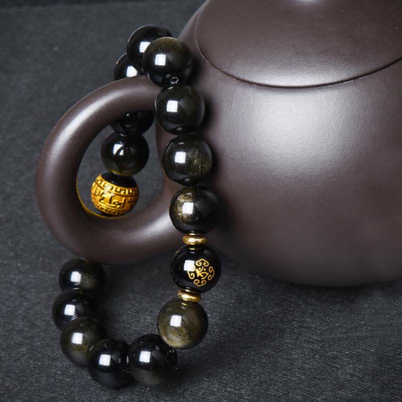 Nimara Ritual Chinese Zodiac Natal Buddha Gold Sheen Obsidian Wealth Protection Bracelet