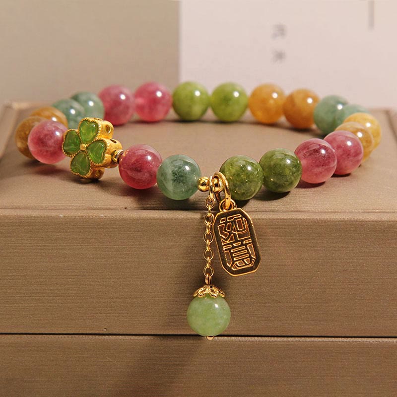 Nimara Ritual Tourmaline Jade Colorful Four-leaf Clover Positive Bracelet