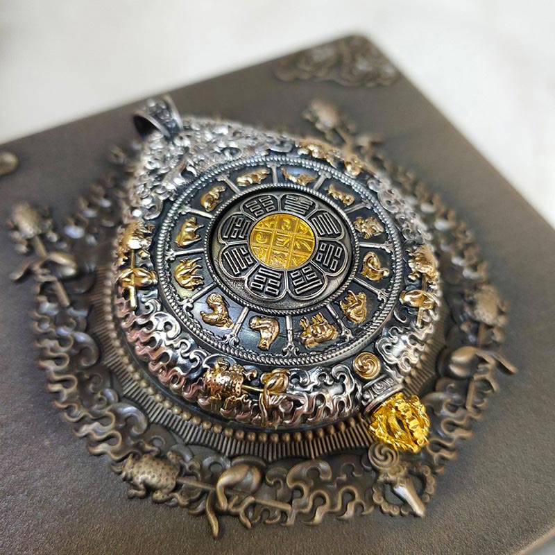 Nimara Ritual Chinese Zodiac Natal Buddha Thangka Nine Palaces Eight Diagrams Wealth Rotatable Necklace Pendant