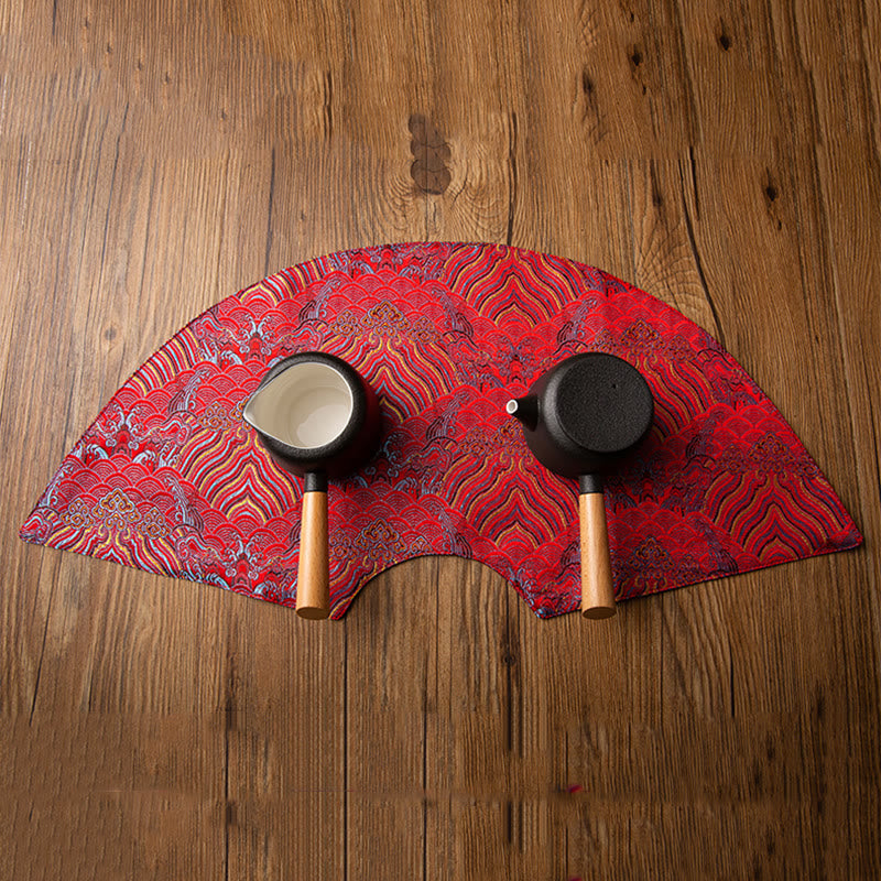 Nimara Ritual Vintage Sea Wave Bamboo Plum Blossom Embroidered Cup Mat Pad Tea Cup Coaster Kung Fu Tea Mat
