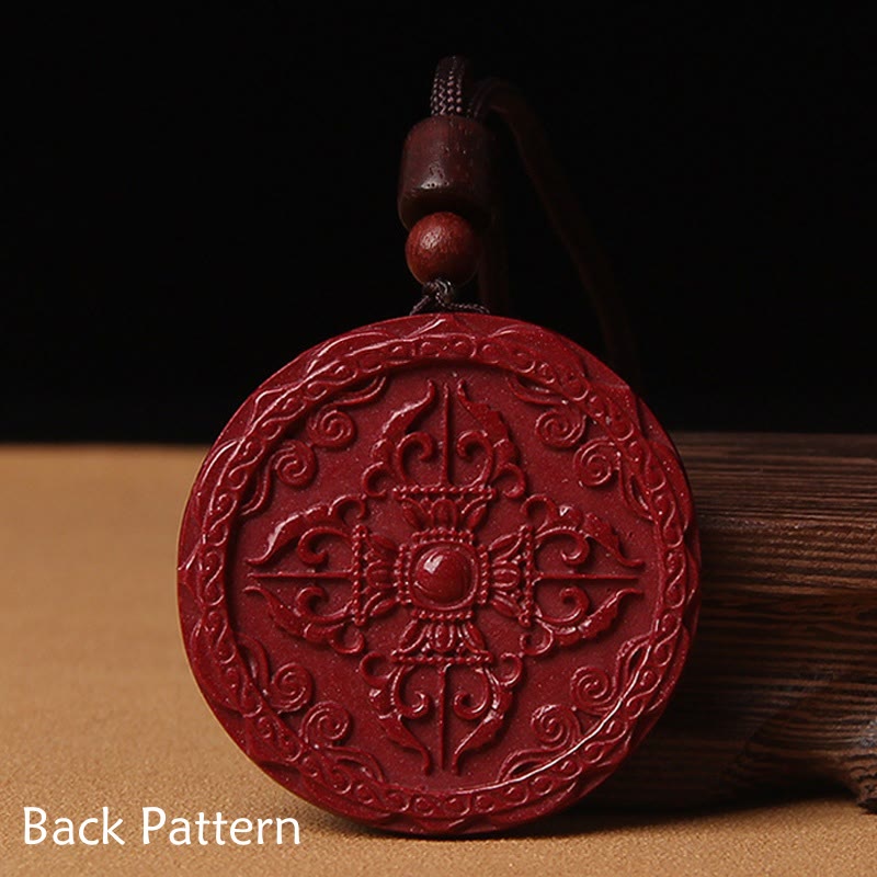 Nimara Ritual Natural Cinnabar Lotus Om Mani Padme Hum Blessing Necklace String Pendant