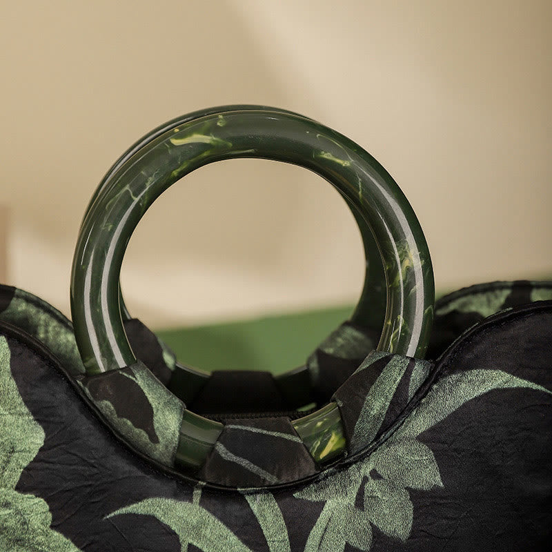 Nimara Ritual Black Green Orchids Print Vintage Handbag