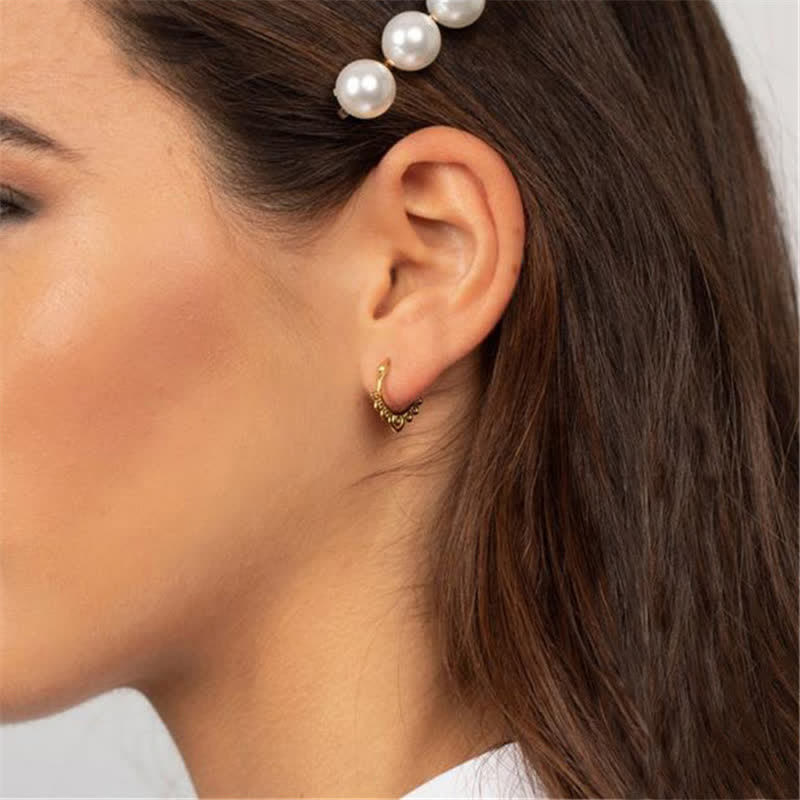 Nimara Ritual Round Lotus Flower Pattern Luck Hoop Earrings