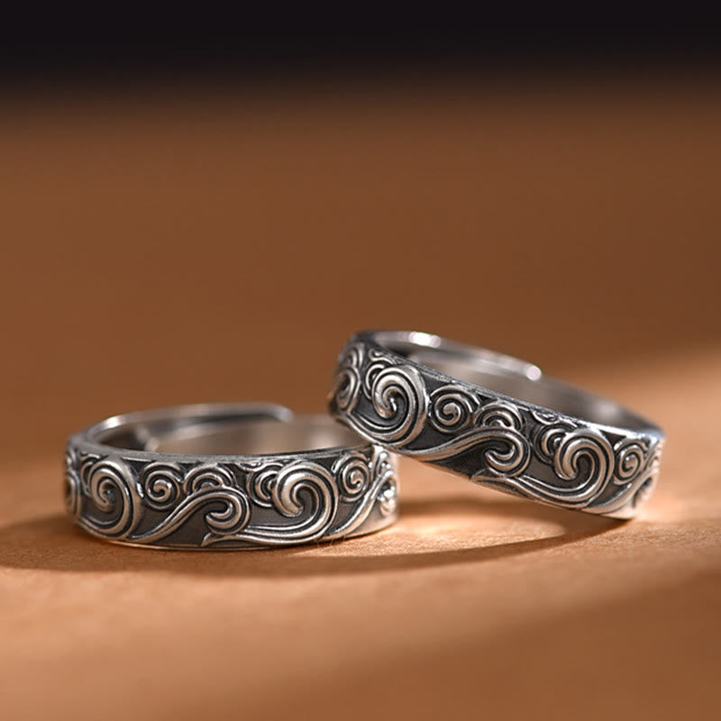 Nimara Ritual 999 Sterling Silver Auspicious Clouds Engraved Blessing Adjustable Ring