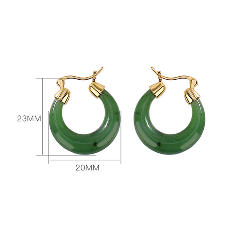 Nimara Ritual 925 Sterling Silver Plated Gold Natural Round Hetian Cyan Jade Luck Drop Earrings