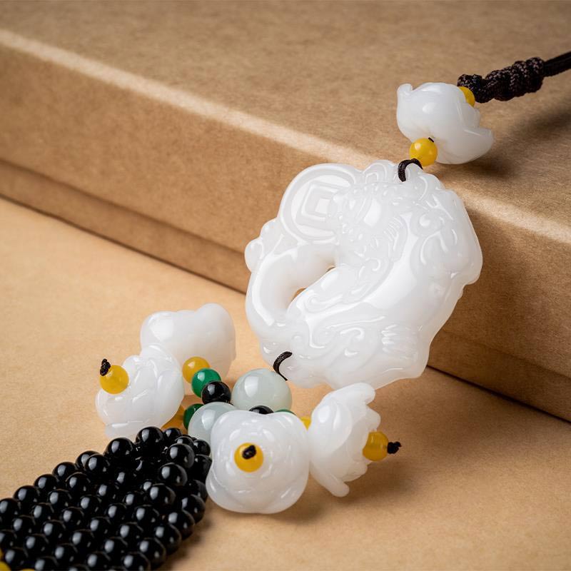 Nimara Ritual FengShui Jade PiXiu Blessing Car Pendant Decoration