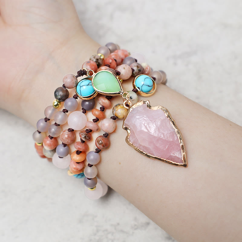 Nimara Ritual Natural Rose Quartz Crystal Stone Healing Arrowhead Necklace Pendant