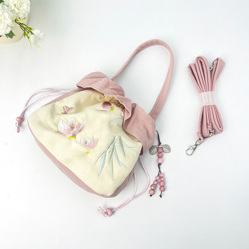 Nimara Ritual Suzhou Embroidery Lotus Epiphyllum Magnolia Cotton Linen Tote Crossbody Bag Shoulder Bag Handbag