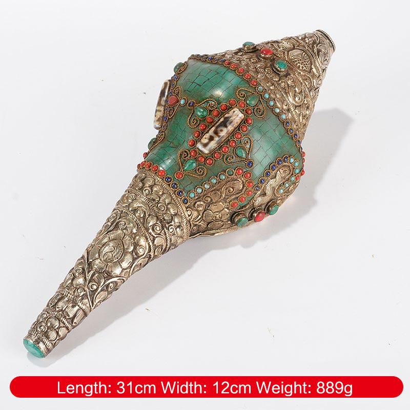 Nimara Ritual Tibetan Handmade Engraved Shankha Double Dorje Buddha Conch Shell Wealth Positive Decoration