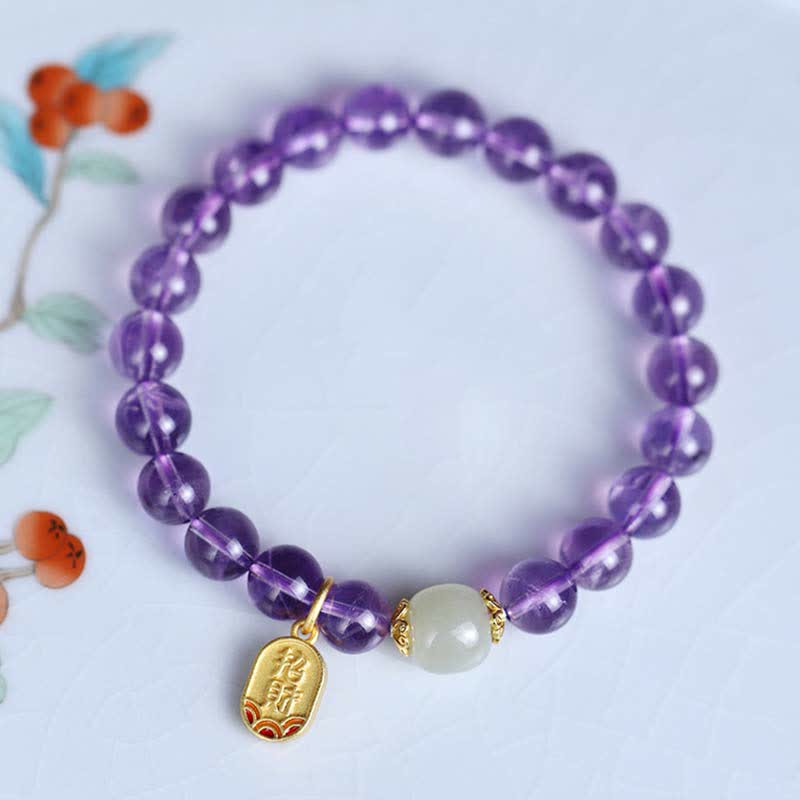 Nimara Ritual Natural Amethyst Crystal Hetian Jade Healing Charm Bracelet
