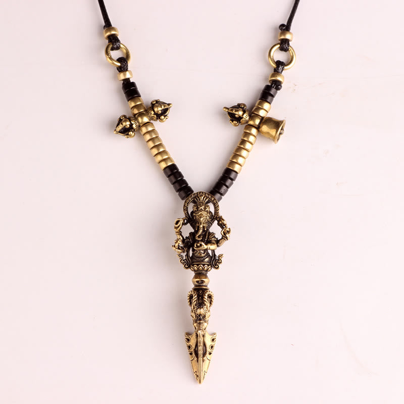 Nimara Ritual Tibetan Ganesh Ganpati Elephant God of Wealth Dorje Vajra Spiritual Power Necklace Pendant