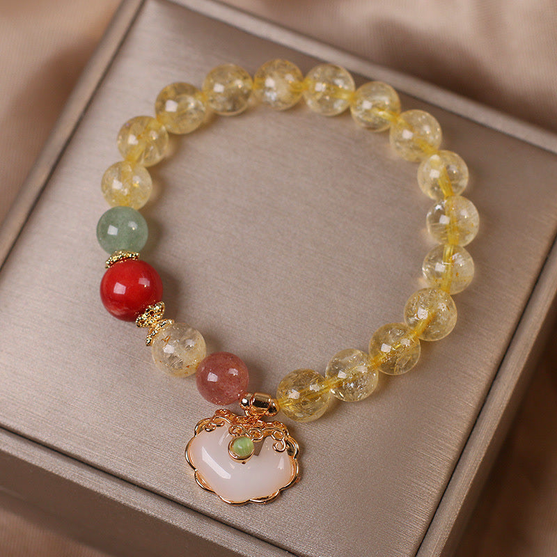 Nimara Ritual Natural Citrine White Jade Strawberry Quartz Protection Charm Bracelet