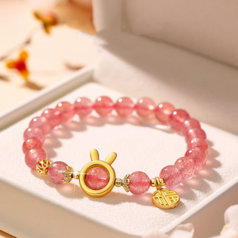 Nimara Ritual Strawberry Quartz Fu Character Pink Crystal Healing Bracelet