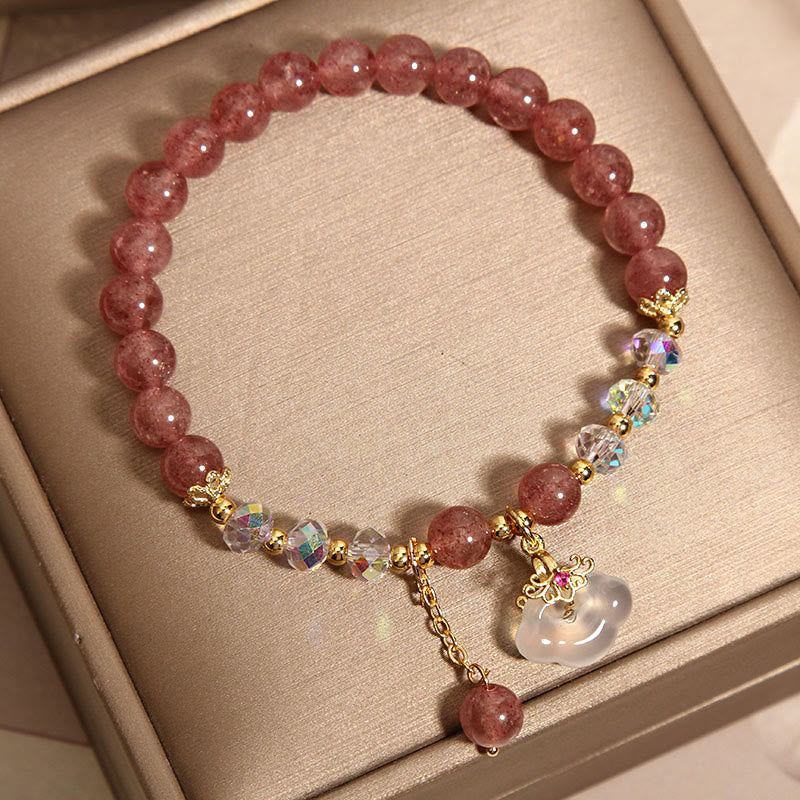 Nimara Ritual Natural Strawberry Quartz Crystal White Agate Auspicious Cloud Healing Bracelet