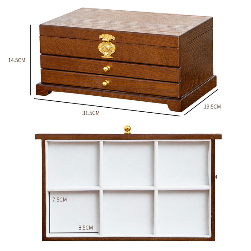 Nimara Ritual Retro Wooden Jewelry Box Three-Layer Jewelry Storage Box