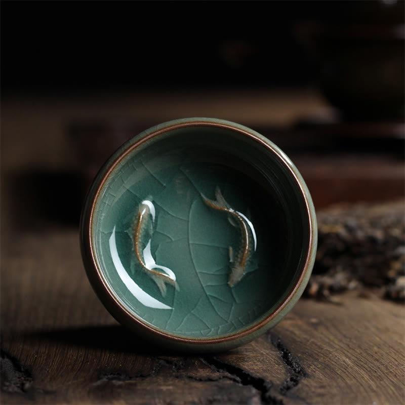 Nimara Ritual Colorful Koi Fish Ceramic Teacup Kung Fu Tea Cup Bowl