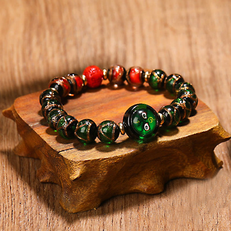 Nimara Ritual Tibetan Five God of Wealth Thangka Liuli Glass Bead Chinese Zodiac Protection Bracelet