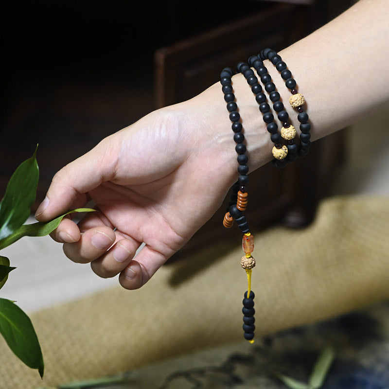 Nimara Ritual Tibetan Mala Cypress Bodhi Seed Red Agate Healing Bracelet