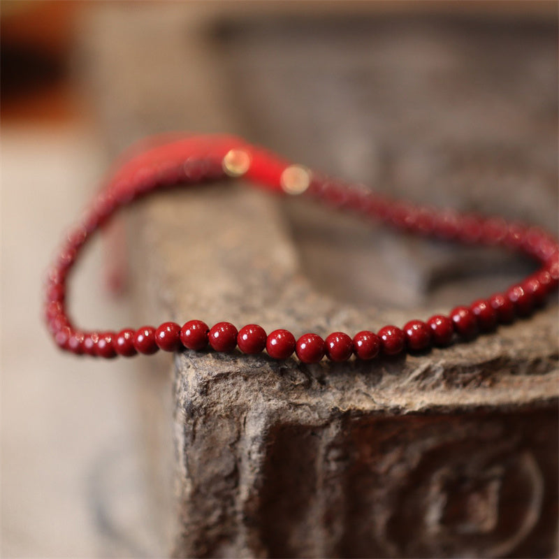 Nimara Ritual Natural Cinnabar Blessing Red String Braided Bracelet Anklet