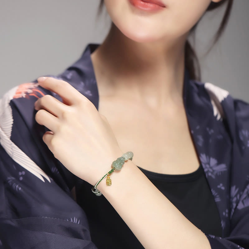 Nimara Ritual Natural Hetian Jade PiXiu Luck Fu Character String Bracelet